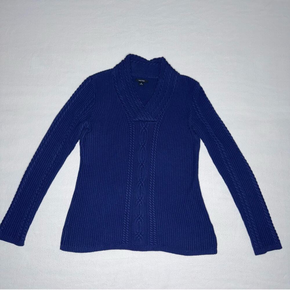 Navy Nautica Waffle Cross Neck Sweater